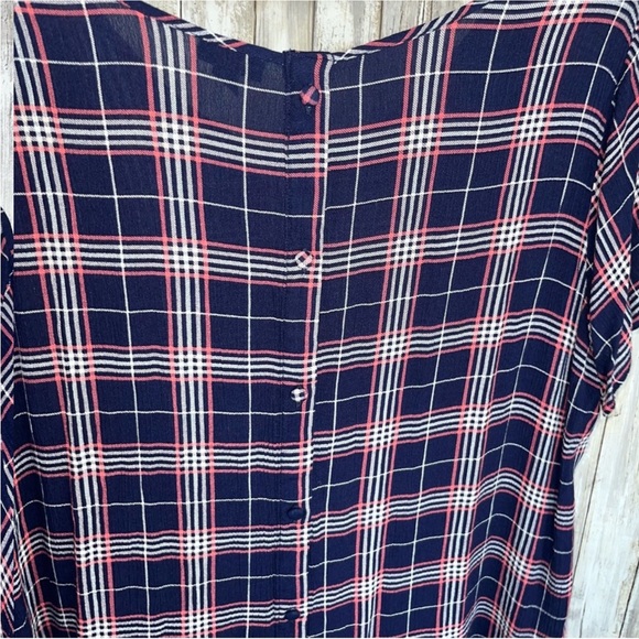 Torrid Harper Georgette Pullover Flutter Blouse in blue, pink, and white plaid - Picture 5 of 6